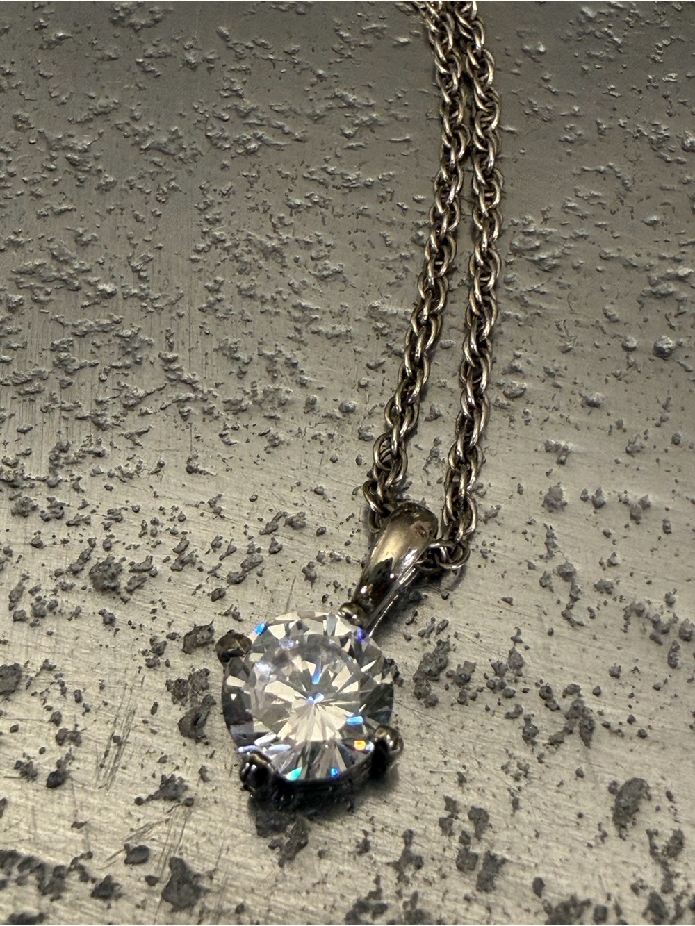 Sterling Silver Solitaire Round CZ Pendant Necklace - White